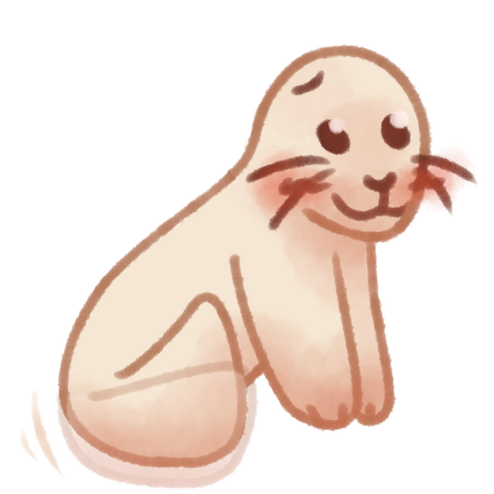 Drawing of a harp seal pup blushing and wagging its tail.