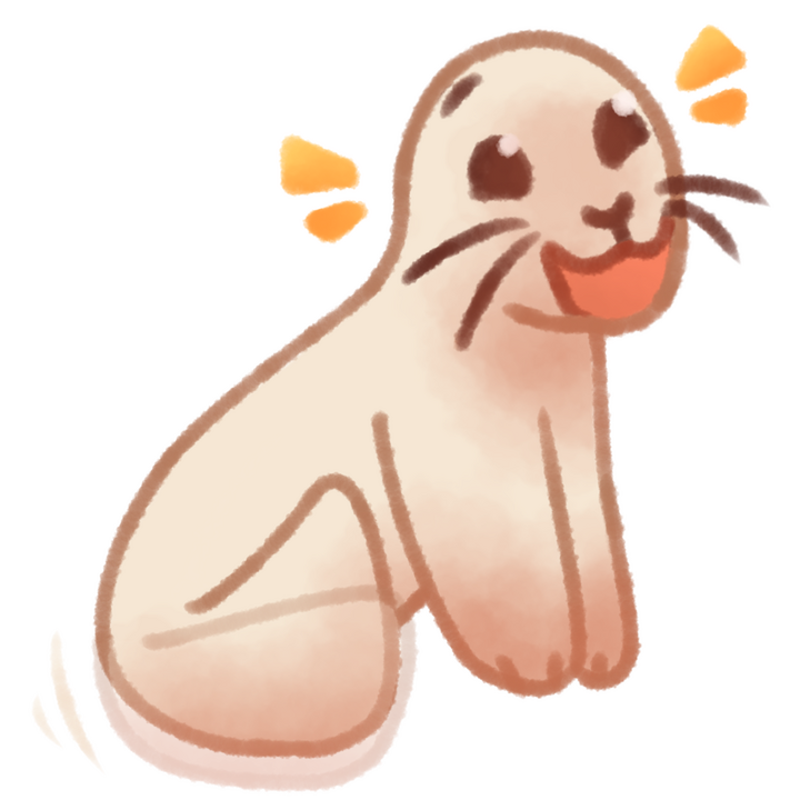 Drawing of a harp seal pup happily wagging its tail.
