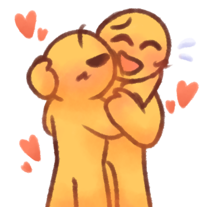 Drawing of two emojipeople, one giving the other a kiss on the cheek while the other is flustered.