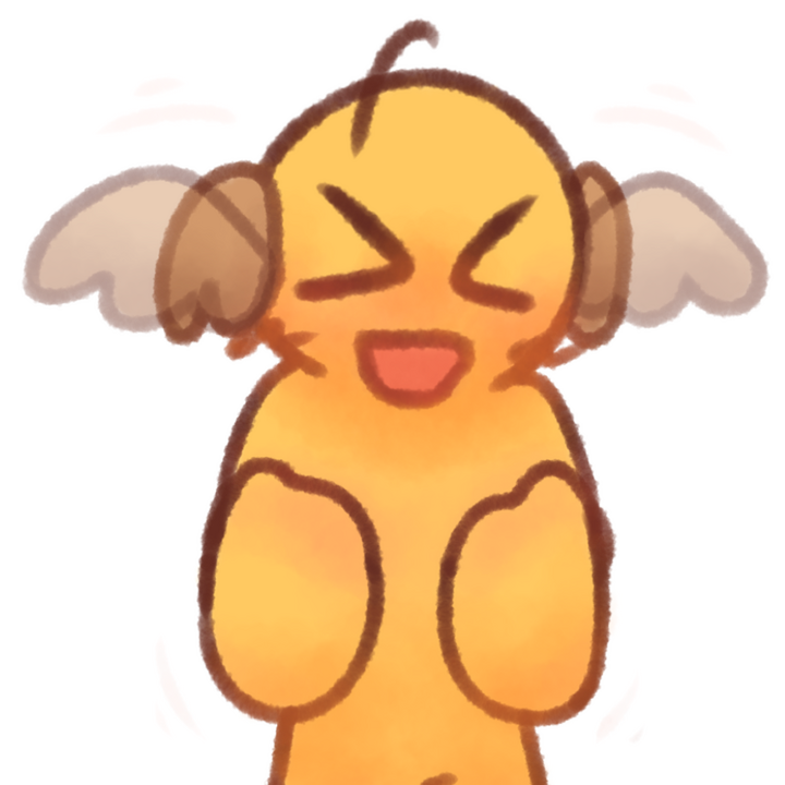 Drawing of an emojiperson with soft brown wing-ears stimming by flapping them.